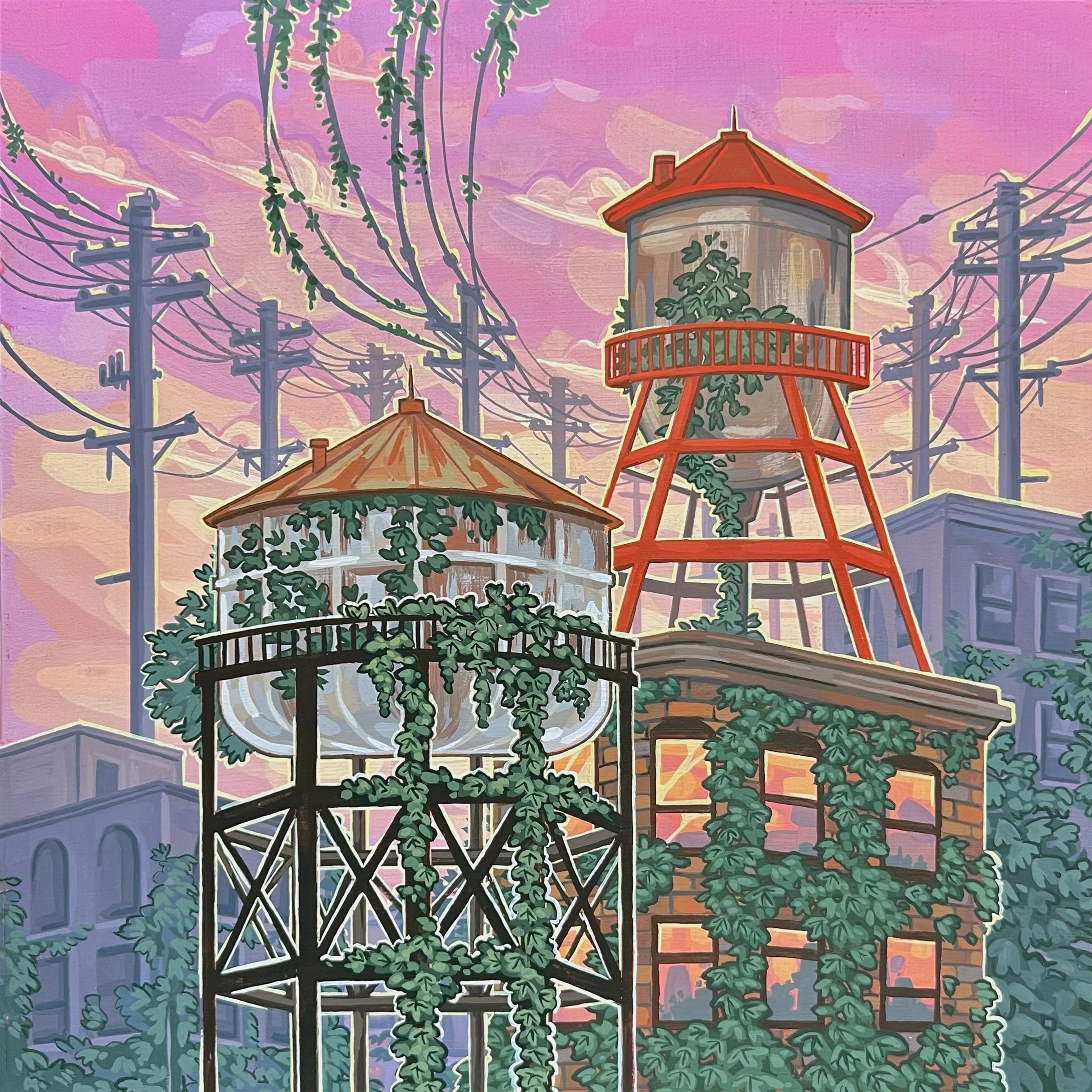 Water Towers - Biophilic Reverie — Amina Illustration